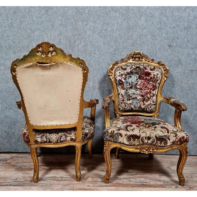 Wood Antique Baroque Chairs in Gilded and Carved Wood, 1900s, Set of 2 For Sale - Image 7 of 14