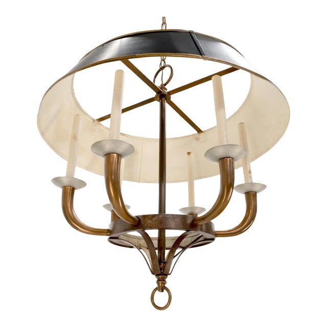 Solid Brass 6 "Candles" Chapman Ceiling Light Fixture Chandelier Mid Century For Sale