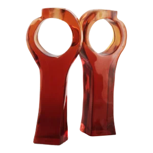 Pair of Italian Mid-Century Modern Red Acrylic/Lucite Geometric Candle Holders
