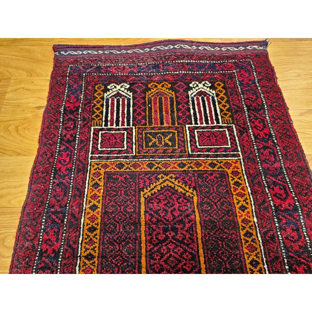 Tribal Vintage Baluch Prayer Rug, Hand-Knotted Wool, Mid-20th Century For Sale - Image 3 of 6
