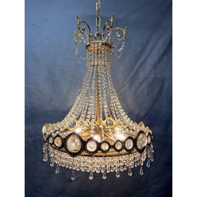 French Brass and Crystal Cascading Chandelier, 1960s For Sale - Image 10 of 10