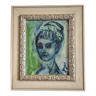 Vintage 1960s Signed Dorothy Paxon Geyer Original Lady With Floral Crown For Sale