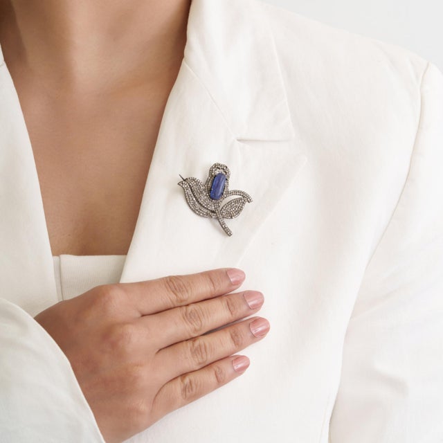 2.5 Ct Tanzanite & Diamond Tulip Convertible Brooch Pendant in 925 Sterling Silver For Sale - Image 11 of 16