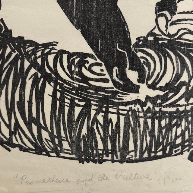 Morris L. Blackman (1912-1984) - Modernist Prometheus and the Vulture, Signed (C. 1958, Woodcut) For Sale - Image 4 of 6
