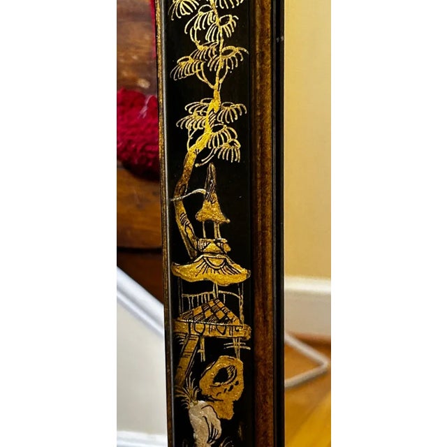 Vintage Friedman Brothers Chinoiserie Black Lacquer & Gold Pagoda Motif Wall Mirror, Circa 1960s-1980s For Sale - Image 9 of 12