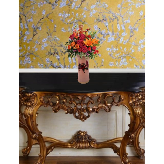 Mid 20th Century Vintage Pottey Cylinder Vase Floral Motif For Sale - Image 5 of 17