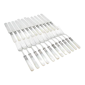 Antique Victorian Landers Frary & Clark Silver Plate With Mother of Pearl Luncheon Knives and Forks - 24 Pieces