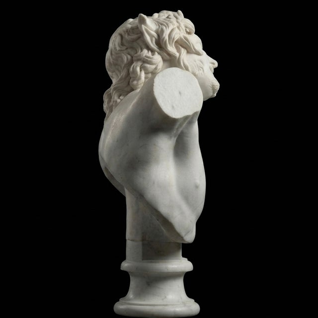Hand-Carved Natural Marble Bust Sculpture – Bust of a Drunken Satyr For Sale - Image 4 of 6