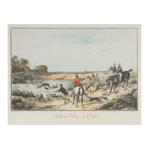 Vintage Early 20th Century Horses Hunter Lithograph