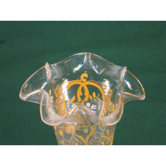 Saffron 19th Century Vase Enameled Bohemian Glass Hand Painted & Worked Blown Glass Victorain For Sale - Image 8 of 12
