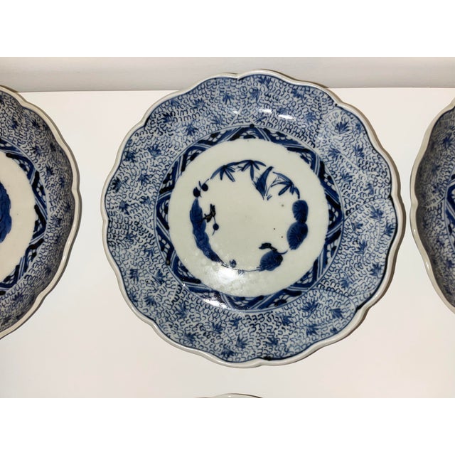 Ceramic Antique Blue and White Plates - Collection of 12 - 7" X 7" Round - Scalloped Edge - End Edo or Beginning Meiji For Sale - Image 7 of 18