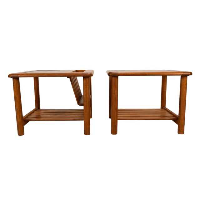 Mid-Century Modern 1970's Mersman Solid Oak & Smoked Glass End Tables / Magazine Tables - Set of Two For Sale - Image 3 of 13