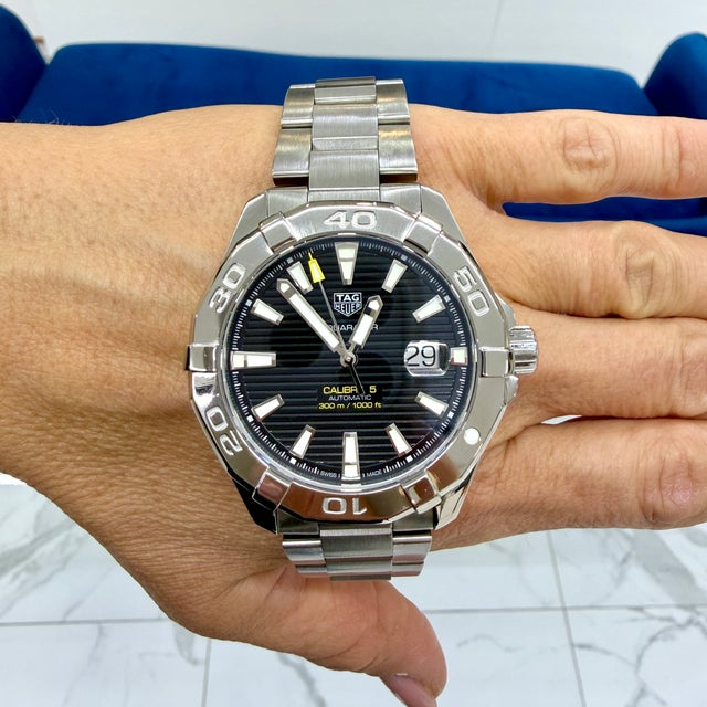 Silver Tag Heuer Aquaracer 300m 43mm Way2010 Stainless Steel Black Dial Automatic Watch For Sale - Image 8 of 8