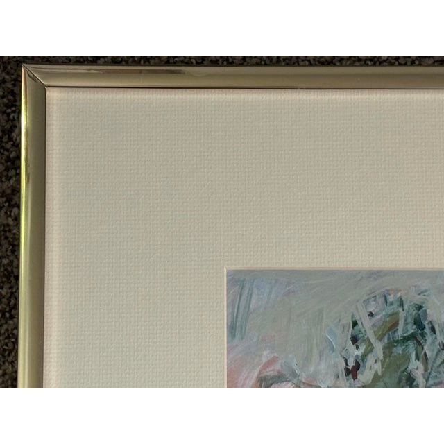 Blue Original Abstract Expressionist Gouache Park Landscape Scene Painting For Sale - Image 8 of 11