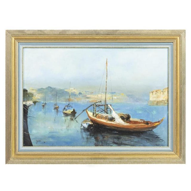 Jusa, Port View, 1990s, Acrylic on Canvas For Sale - Image 6 of 6