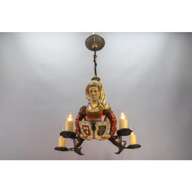Antique Carved Wooden Four-Light Chandelier, 1890s For Sale - Image 6 of 18