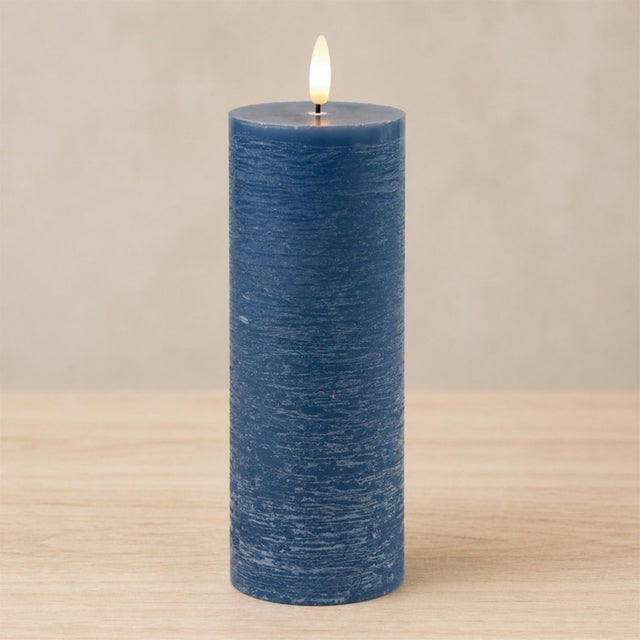 Modern FIA Wick Blue Pillar Candle (Set of 2) For Sale - Image 3 of 4