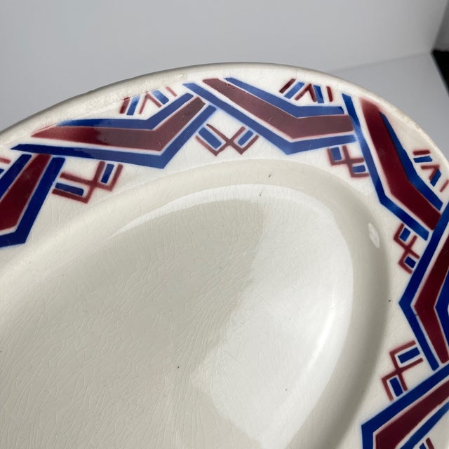 Maroon Antique Oval Babylone Platter from Badonviller, 1900s For Sale - Image 8 of 10