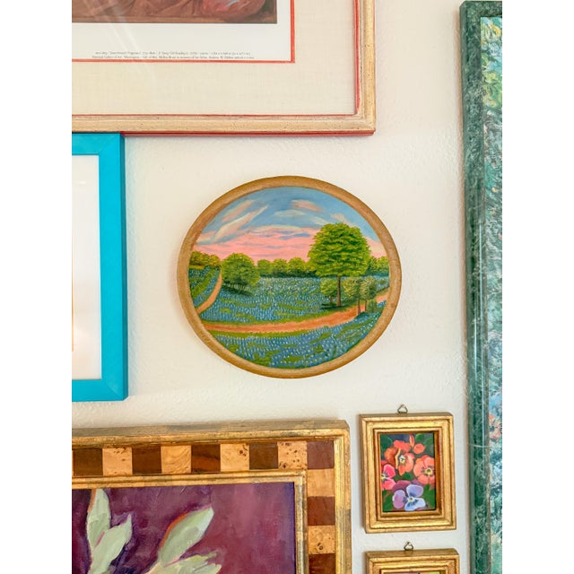 Blue Vintage Original Concave Bluebonnet Painting in Primitive Style Bowl For Sale - Image 8 of 8