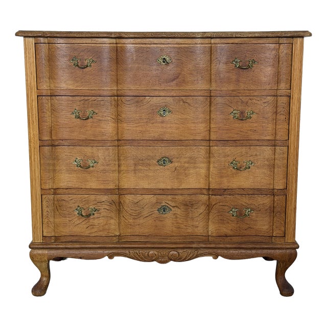Danish Rococo Oak Chest of Drawers with Cabriole Legs, 1950s For Sale
