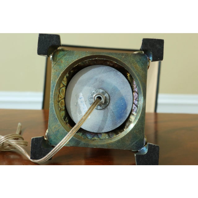 Metal Regency Brass & Steel Table Lamps W. Black Shades - a Pair For Sale - Image 7 of 10