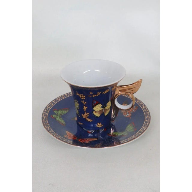 Classic Coffee and Tea Butterfly Espresso Tea Cups and Saucers Set of
