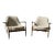 Mid-Century Leather Lounge Chairs Cream Boucle- a Pair For Sale