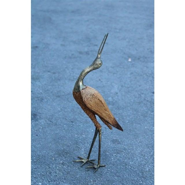 Brown Italian Golden Metal Heron with Bamboo Rods, 1970s For Sale - Image 8 of 8