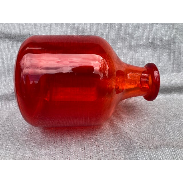 Mid 20th Century Vintage Reddish Orange Art Glass Kosta Boda Bottle For Sale - Image 5 of 14