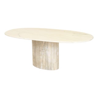 Modern White Veined Marble Oval Top Dining Table For Sale