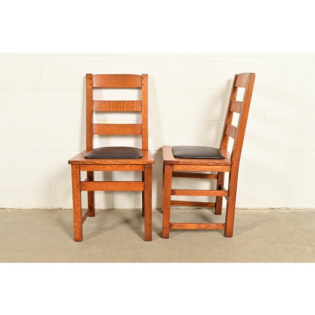 Limbert Antique Mission Oak Arts & Crafts Ladder Back Dining Chairs, Set of Four For Sale - Image 11 of 14