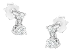 14KT White Gold 1/2 cttw Double Diamond Dangle Stud Earrings