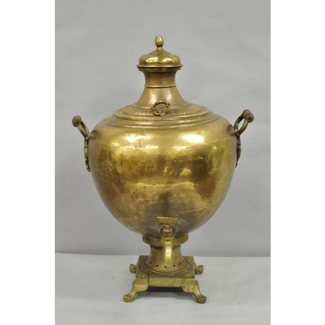 Traditional Antique Middle Eastern Moroccan Giant Brass Bulbous Samovar With Handles For Sale - Image 3 of 14
