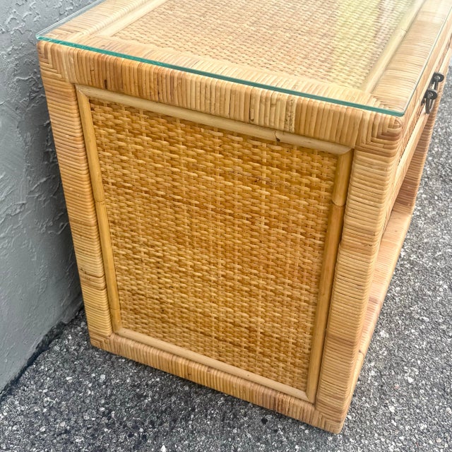 Big Chic Wicker Wrapped Nightstand With Glass Top For Sale In West Palm - Image 6 of 7