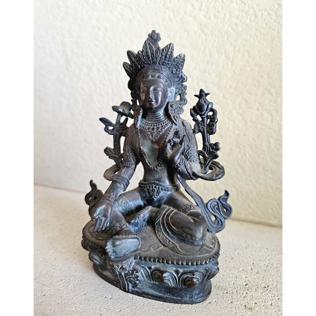 19th Century Tibetan Green Tara Bronze – Shyama Tara “Swift Liberator” – Himalayan Altar Sculpture For Sale - Image 4 of 12