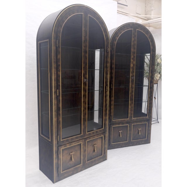 Wood Pair of Burl Wood Dark Olive Green Dome Shape Vitrine Cabinets Mastercraft MINT For Sale - Image 7 of 18