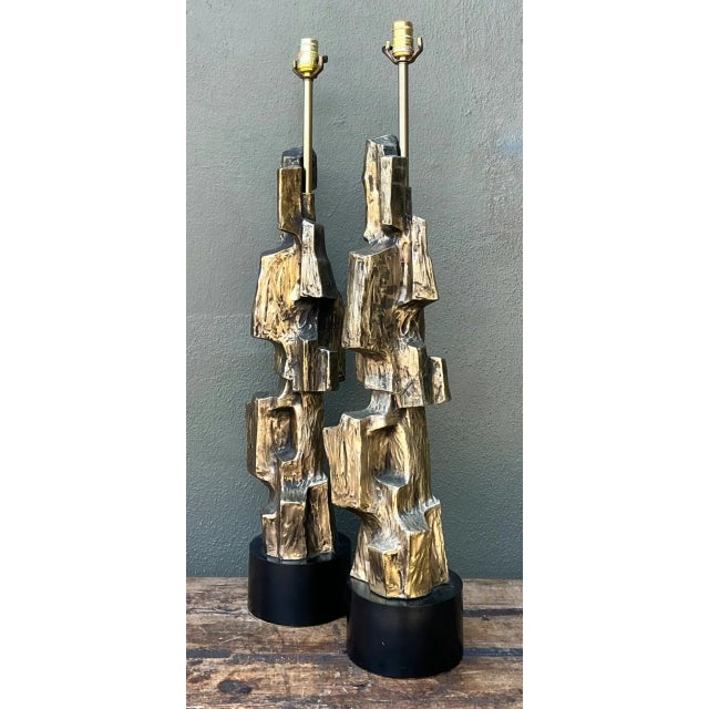 Mid-Century Modern Vintage Brutalist Richard Barr for Laurel Lamps - Pair For Sale - Image 3 of 12