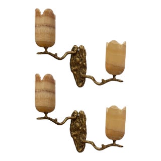 Contemporary, Modern Wall Sconces, Branch Motif, Bronze, Alabaster, 21st C. For Sale