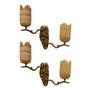 Contemporary, Modern Wall Sconces, Branch Motif, Bronze, Alabaster, 21st C.