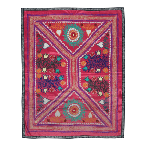 4.3x5.5 Ft Embroidered Silk & Cotton Wall Hanging. Red Bed Cover. Modern Throw