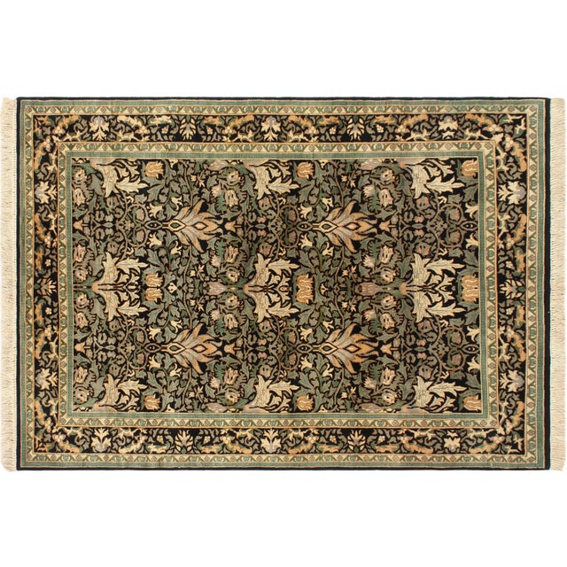 Black Boho Chic 1990's Pak-Persian Black/Green Wool Rug - 4'0'' X 5'11'' For Sale - Image 8 of 9