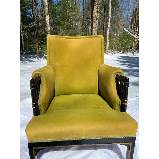 Chinoiserie Upholstered Armchair With Faux Bamboo and Fretwork Arms For Sale - Image 11 of 12