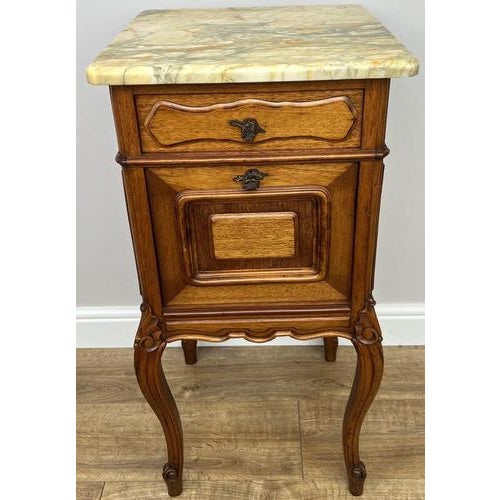 French Bedside Tables in Walnut with Marble Top, Set of 2 For Sale - Image 3 of 18