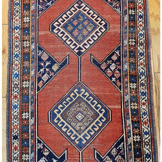 Antique Persian Kurdish Bidjar Runner, Handwoven Geometric Pattern, Terracotta & Navy, 3’ X 13’ For Sale - Image 10 of 18
