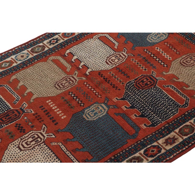 Rug & Kilim 1950s Rare Vintage Tribal Rug in Red With Beige and Blue Pictorials by Rug & Kilim For Sale - Image 4 of 8