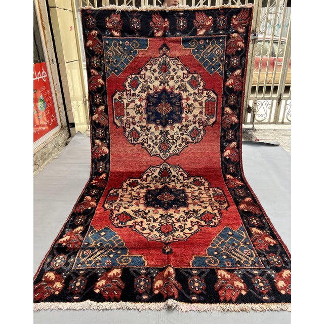 Red Hand Knotte Persian Karadagh Double Medallion Village Rug - 9'8" X 4'4" For Sale - Image 8 of 14