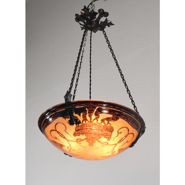 French Art Deco Pendant Light by Le Verre Francais Schneider - 1925 Cameo Chandelier France For Sale - Image 6 of 12