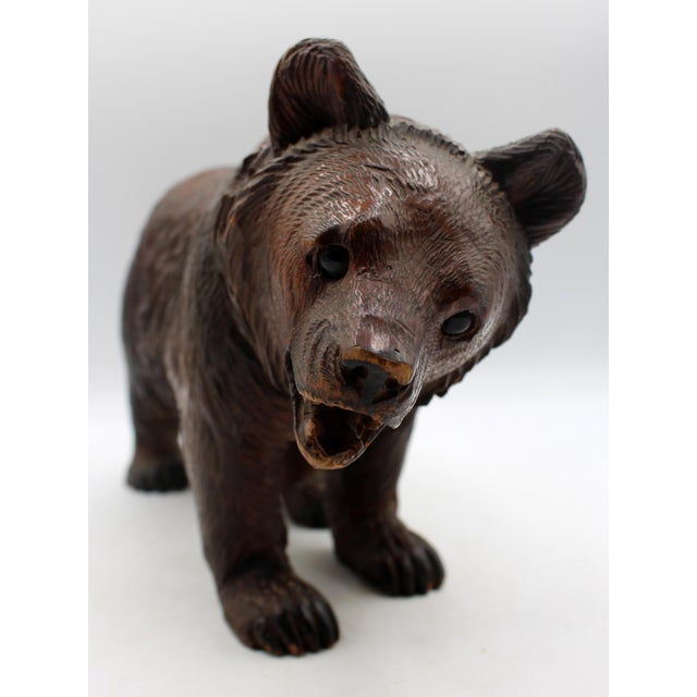 Late 19th century large strolling Black Forest Bear, Swiss. Rich brown color with black painted foot & nose accents with...
