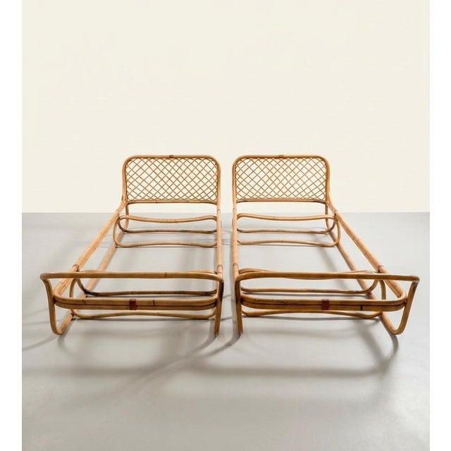 Italian Bamboo Single Beds, 1960s, Set of 2, in Good conditions. Designed 1960 to 1969 This piece is designed in the style...