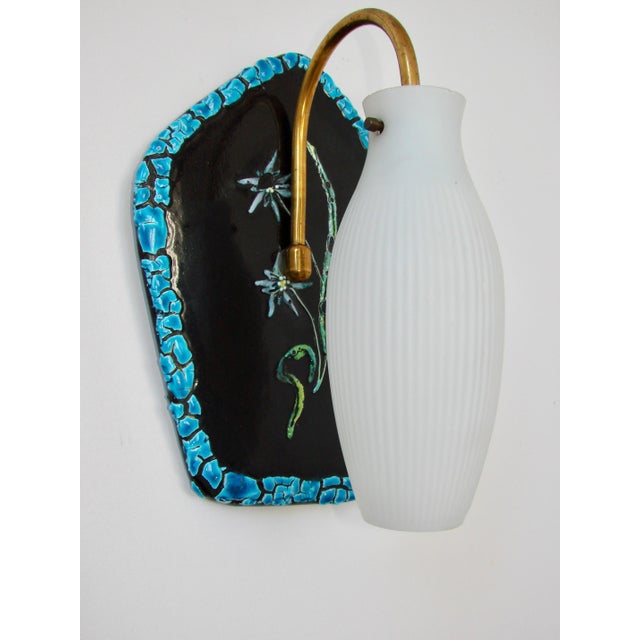 Metal Wall Lamp in Ceramic, Brass, and Glass 1960s For Sale - Image 7 of 9